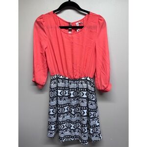 Pink Owl Apparel Coral Coral Pink Black White Aztec Print Dress Size Small